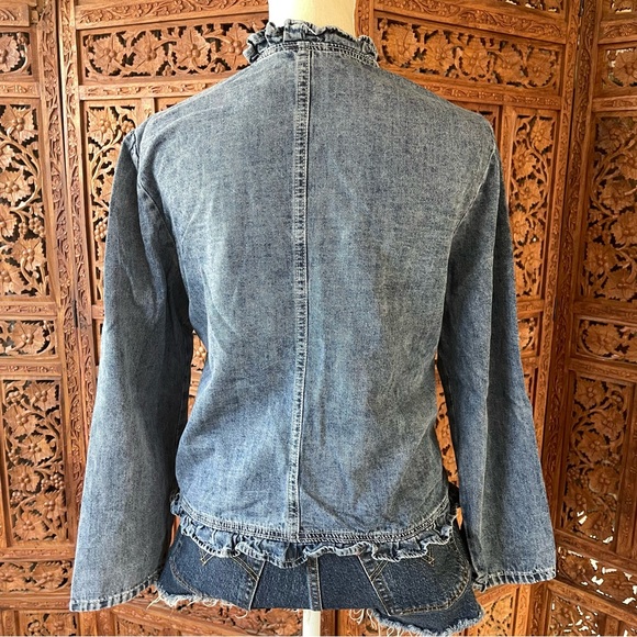 Vintage Unbranded Denim Jean Open-Front Jacket with Ruffle Hemline - Picture 7 of 10